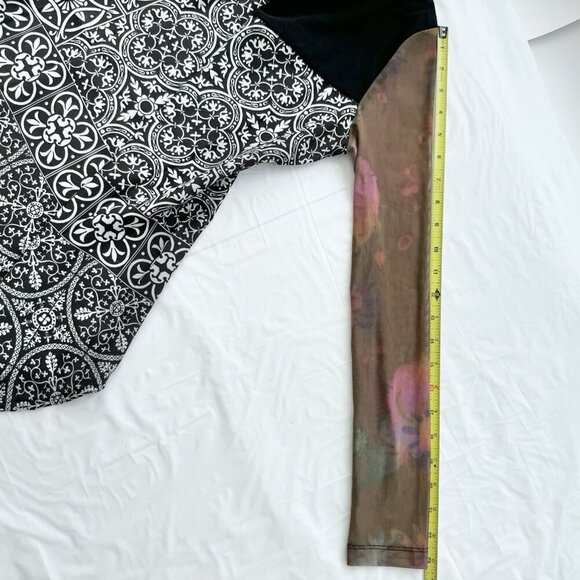 Desigual Women's Long Sleeve Geometric Print Top Sheer Floral Sleeves Size Small - Picture 7 of 16
